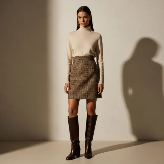 Selina Yün Karışımlı Yüksek Bel Ekose Mini Etek