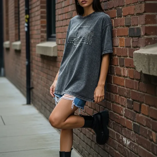 Retro Spirit Yıkamalı Grafik Baskılı Oversize Tişört